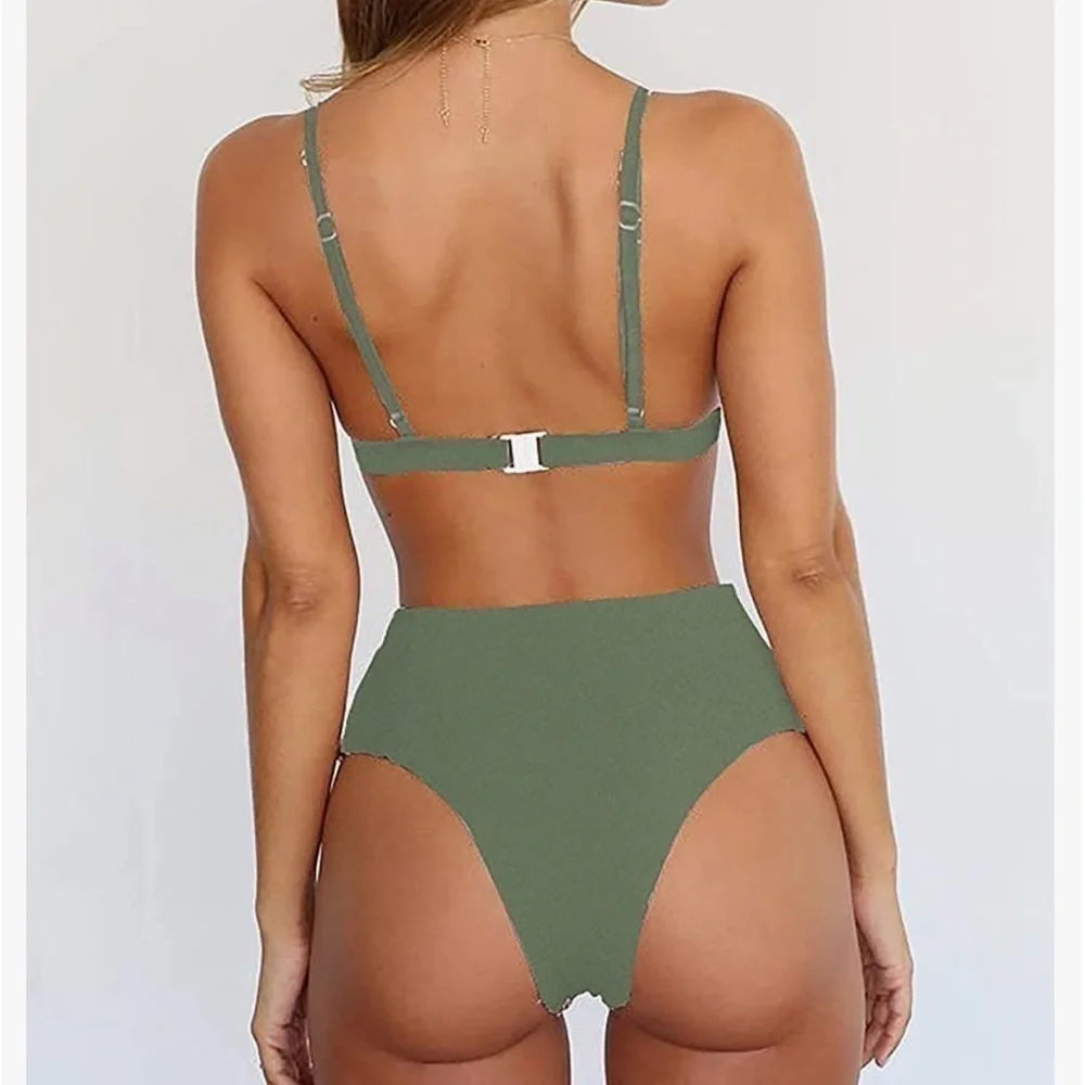 NWOT  Large Two Piece Swimsuit High Waisted V Neck Triangle Bathing Suit…